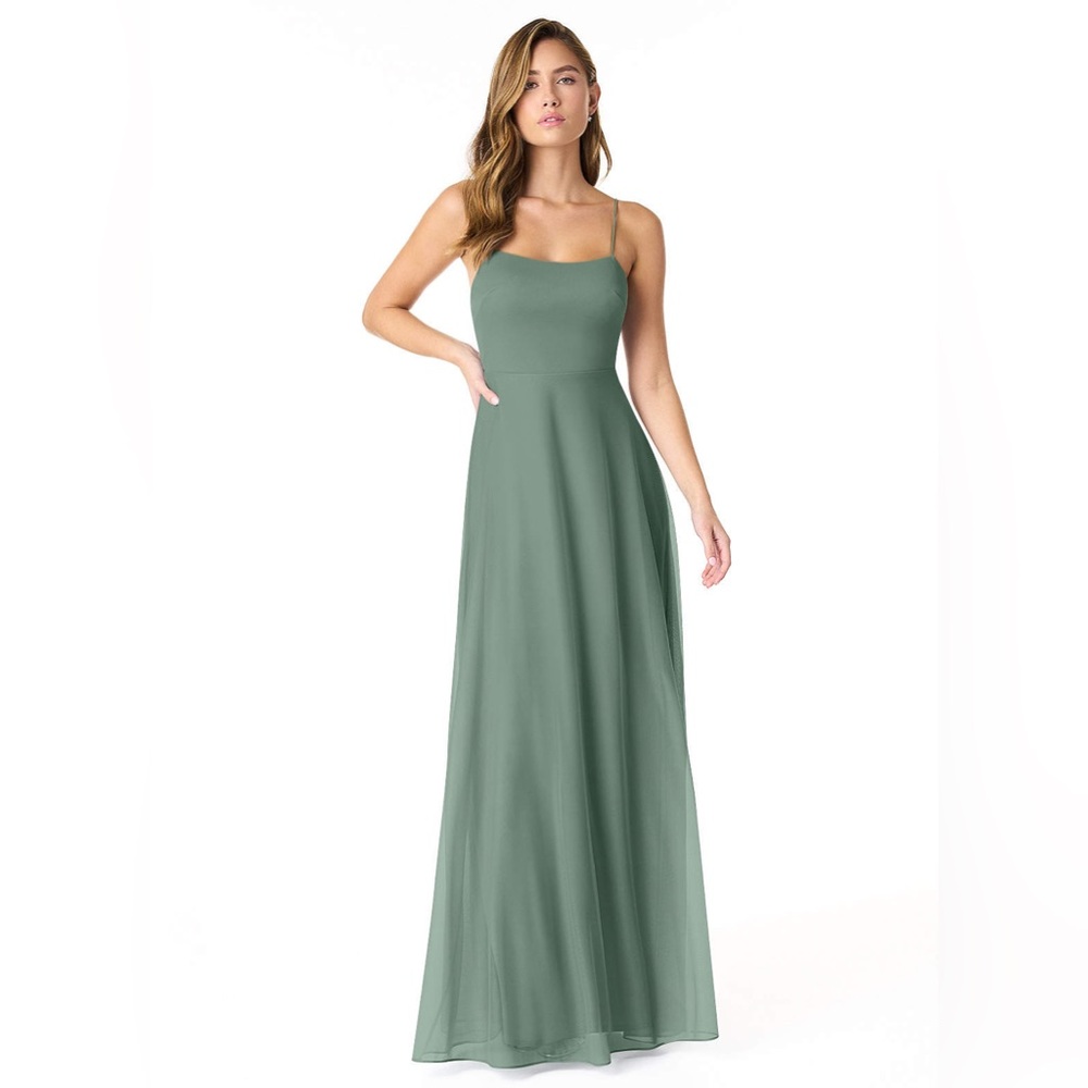 AZAZIE RAE A6 Eucalyptus A-Line Bow Mesh Maxi Dress